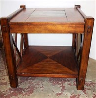 Wood End Table with Stone Tile Insert Top