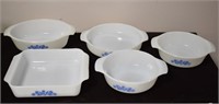 6 Pieces White Fire-King Dishes Blue Flowers