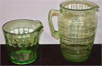 Pair Green Depression Water Pitchers