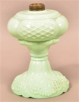 Opaque Mint Green Glass Pedestal Oil Lamp.