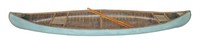 Vintage 14' wooden canoe with paddles