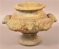 Vintage Cast Concrete Rams head Urn.