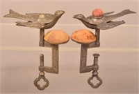 Two Antique Brass and Metal Sewing Birds.
