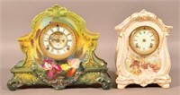 Two Ansonia Royal Bonn China Case Shelf Clocks.