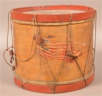 Paint decorated 19th century wood snare drum