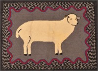 Vintage Pennsylvania Sheep Design Hooked Rug.