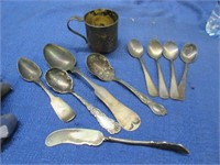 antique child's cup & old plated spoons