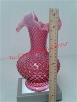 Cranberry pink opalescent hobnail glass ruffled