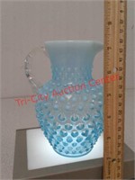 Blue glass hobnail opalescent pitcher