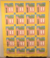 Vintage School House Pattern Patchwork Quilt.