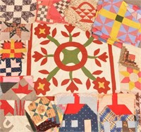 Lot of Antique Patchwork Pieces and a Quilt Top.