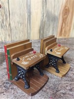Two Wooden School Desks, Frig Ornaments