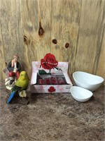19 Rose Pins, Lg and Small Bowls and figurines