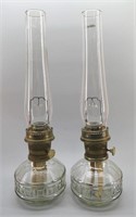 Pair of ALADDIN Glass Oil Lantern w/ Tall Chimneys