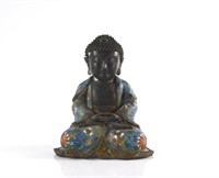 CHINESE CLOISONNE ENAMELLED BRONZE SEATED BUDDAH