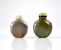 TWO CHINESE CARVED JADE SNUFF BOTTLES