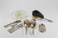 Assorted Birks silver vanity pieces w/ lucite box