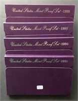 1988, 1989, 1990 & 1991 US. Mint Proof sets