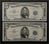 2  1953-A $5 Silver Certificates  CU