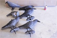 Group of 5 Crow & 1 Owl Head Decoys