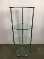 four tier glass and steel display shelf