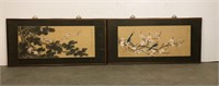 Pair of hand painted bird wall hangings
