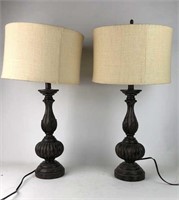 Pair of lamps with burlap shades