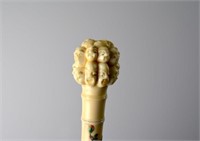 JAPANESE CARVED IVORY HANDLE WITH INLAYS