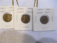 3 Early 1909 Wheat Cents