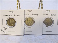 1943, 1944, 1945 Silver Mercury Dimes