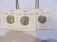 Three 1943 WW II Steel Cents