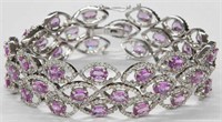 14K WHITE GOLD PINK SAPPHIRE & DIAMOND BRACELET.