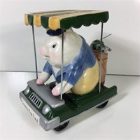 Greens Fee Fund Pig on Golf Cart Porcelain Bank