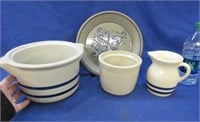 4 modern blue-white stoneware type items