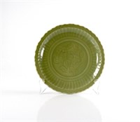 CHINESE LONGQUAN CELADON FLORAL FORM CHARGER