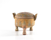 CHINESE HAN DYNASTY POTTERY PAINTED COVERED CENSER