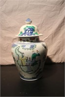 Japanese Motif Urn with Lid