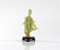 CHINESE CARVED GREEN NEPHRITE JADE LADY FIGURE