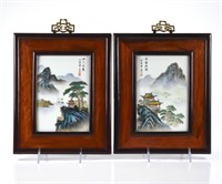 PAIR OF CHINESE ENAMEL PAINTED PORCELAIN PLAQUES