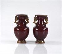 PAIR OF CHINESE COPPER RED FLAMBE PORCELAIN VASES