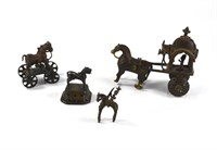 FOUR INDIAN BRONZE TEMPLE TOY FIGURES