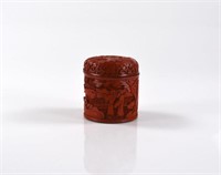 CHINESE CARVED CINNARBAR LACQUER TEA CADDY