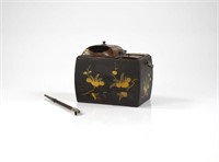 JAPANESE LACQUER TABAKOBON TOBACCO BOX AND PIPE