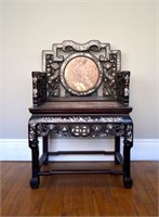 CHINESE EXPORT HARDWOOD CHAIR WITH MARBLE & INLAY