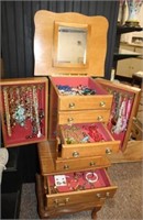Oak floor Jewelry Box w/ costume jewelry