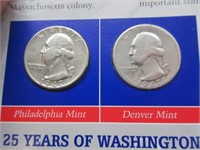 (2) 1947 washington silver quarters