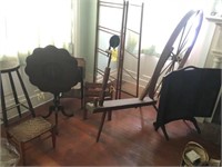 Furniture Lot & Spinning Wheel