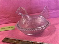 Vintage Clear Glass Chicken on Nest