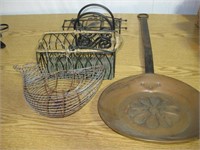 Bird shaped egg basket, metal pan, napkin holder,