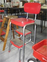 Vintage Red High Chair with step stool